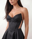 Glossy Mini Dress Women Corset Sweetheart Neck Pleated Cocktail