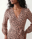 Leopard Print Midi Dress Women Wrap V-Neck Long Sleeve Cocktail
