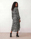 Leopard Print Midi Dress Women Wrap V-Neck Long Sleeve Cocktail