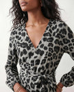 Leopard Print Midi Dress Women Wrap V-Neck Long Sleeve Cocktail