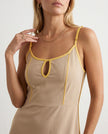 Maxi Dress Women Spaghetti Strap Split Neck Low Back Contrast Piping Party