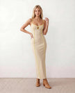 Maxi Dress Women Spaghetti Strap Split Neck Low Back Contrast Piping Party