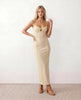 Maxi Dress Women Spaghetti Strap Split Neck Low Back Contrast Piping Party