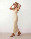 Maxi Dress Women Spaghetti Strap Split Neck Low Back Contrast Piping Party
