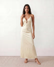 Glossy Slip Maxi Dress Women Wedding Guest Plunge V-Neck Low Back