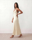 Glossy Slip Maxi Dress Women Wedding Guest Plunge V-Neck Low Back
