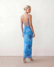 Maxi Dress Women Abstract Print Lace-Up Back Wedding Guest