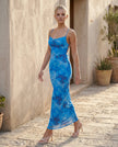 Maxi Dress Women Abstract Print Lace-Up Back Wedding Guest