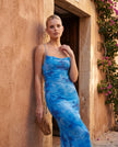 Maxi Dress Women Abstract Print Lace-Up Back Wedding Guest