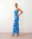 Maxi Dress Women Abstract Print Lace-Up Back Wedding Guest