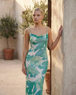 Maxi Dress Women Abstract Print Lace-Up Back Wedding Guest