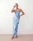 Maxi Dress Women Abstract Print Lace-Up Back Wedding Guest