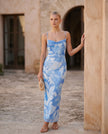 Maxi Dress Women Abstract Print Lace-Up Back Wedding Guest