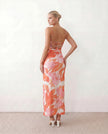 Maxi Dress Women Abstract Print Lace-Up Back Wedding Guest