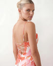 Maxi Dress Women Abstract Print Lace-Up Back Wedding Guest