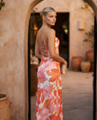 Maxi Dress Women Abstract Print Lace-Up Back Wedding Guest