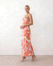 Maxi Dress Women Abstract Print Lace-Up Back Wedding Guest