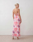 Maxi Dress Women Abstract Print Lace-Up Back Wedding Guest