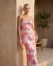 Maxi Dress Women Abstract Print Lace-Up Back Wedding Guest
