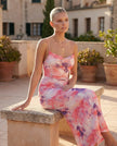 Maxi Dress Women Abstract Print Lace-Up Back Wedding Guest
