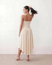 Midi Dress Women Wedding Guest V-Neck Low Back Beige