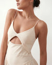 Midi Dress Women Wedding Guest V-Neck Low Back Beige