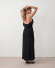 Slip Maxi Dress Women Spaghetti Strap Plunge V-Neck 3D Rose Open Back Cocktail