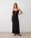 Slip Maxi Dress Women Spaghetti Strap Plunge V-Neck 3D Rose Open Back Cocktail