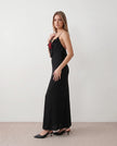 Slip Maxi Dress Women Spaghetti Strap Plunge V-Neck 3D Rose Open Back Cocktail