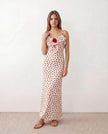 Slip Maxi Dress Women Spaghetti Strap Plunge V-Neck 3D Rose Open Back Cocktail