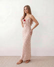 Slip Maxi Dress Women Spaghetti Strap Plunge V-Neck 3D Rose Open Back Cocktail