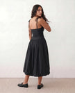 Midi Dress Women Square Neck Spaghetti Strap Low Back A-Line