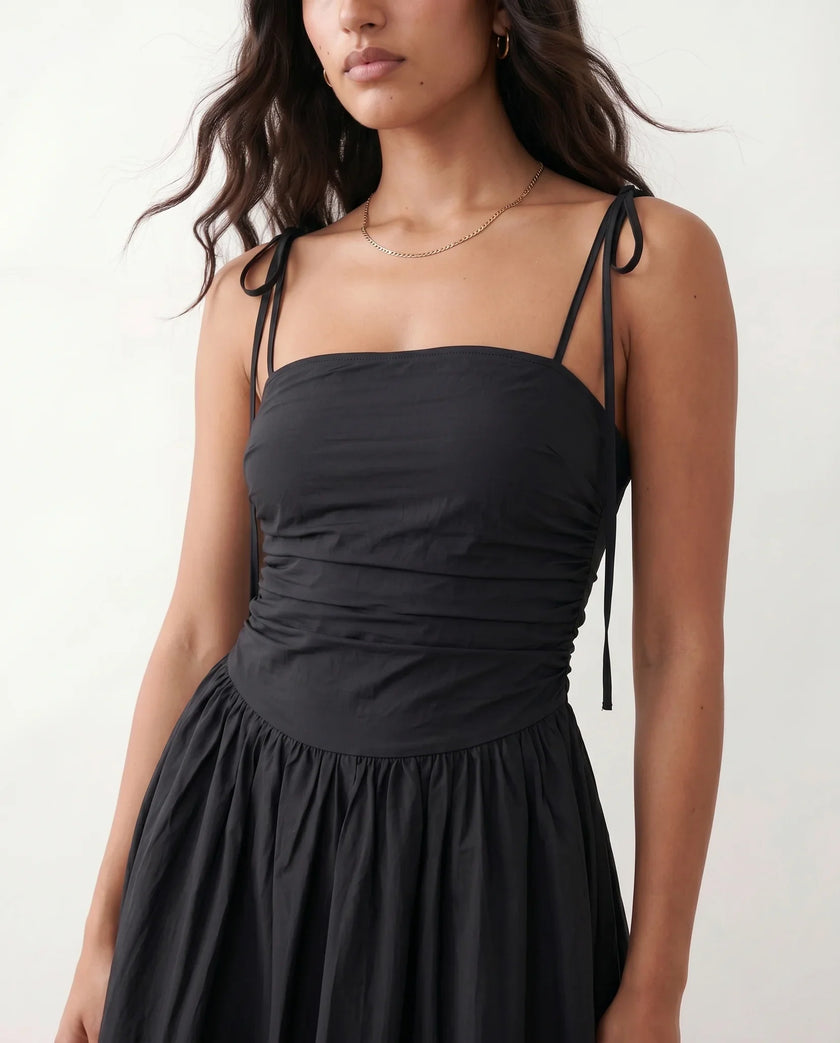 Midi Dress Women Square Neck Spaghetti Strap Low Back A-Line