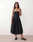 Midi Dress Women Square Neck Spaghetti Strap Low Back A-Line