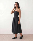Midi Dress Women Square Neck Spaghetti Strap Low Back A-Line