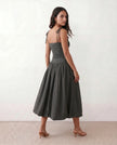 Midi Dress Women Square Neck Spaghetti Strap Low Back A-Line