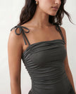 Midi Dress Women Square Neck Spaghetti Strap Low Back A-Line