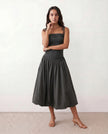 Midi Dress Women Square Neck Spaghetti Strap Low Back A-Line
