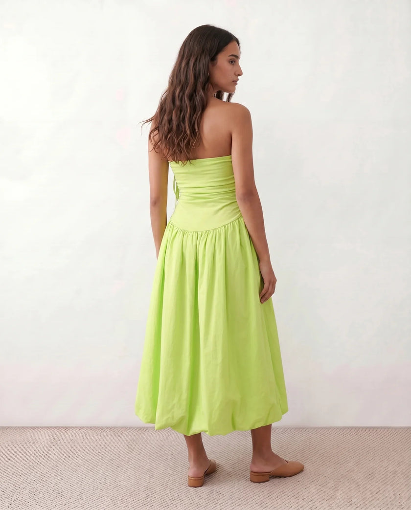 Midi Dress Women Square Neck Spaghetti Strap Low Back A-Line