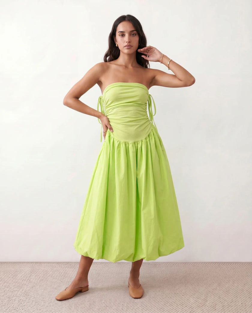 Midi Dress Women Square Neck Spaghetti Strap Low Back A-Line