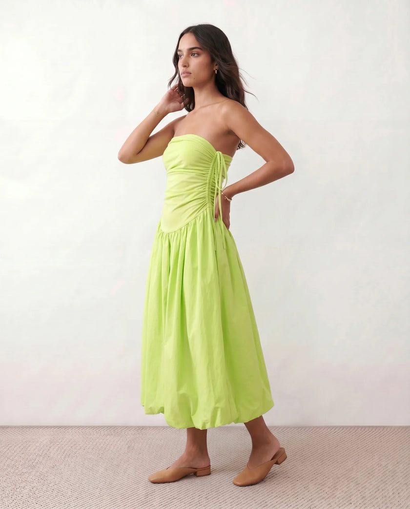 Midi Dress Women Square Neck Spaghetti Strap Low Back A-Line
