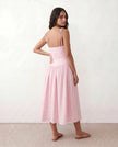 Midi Dress Women Square Neck Spaghetti Strap Low Back A-Line