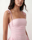 Midi Dress Women Square Neck Spaghetti Strap Low Back A-Line