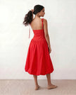 Midi Dress Women Square Neck Spaghetti Strap Low Back A-Line