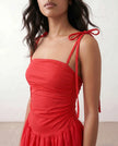 Midi Dress Women Square Neck Spaghetti Strap Low Back A-Line