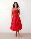 Midi Dress Women Square Neck Spaghetti Strap Low Back A-Line