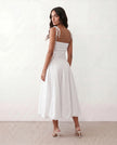 Midi Dress Women Square Neck Spaghetti Strap Low Back A-Line