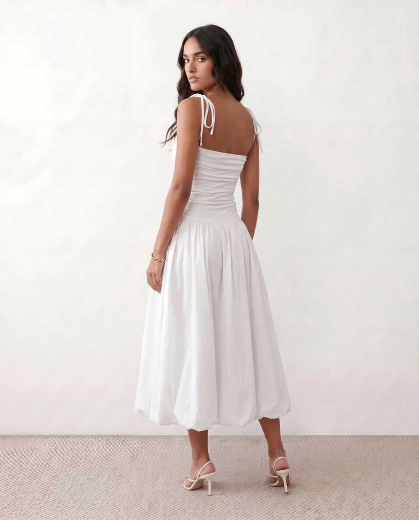 Midi Dress Women Square Neck Spaghetti Strap Low Back A-Line