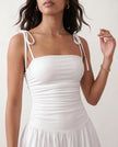 Midi Dress Women Square Neck Spaghetti Strap Low Back A-Line