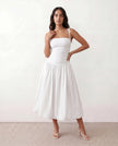 Midi Dress Women Square Neck Spaghetti Strap Low Back A-Line